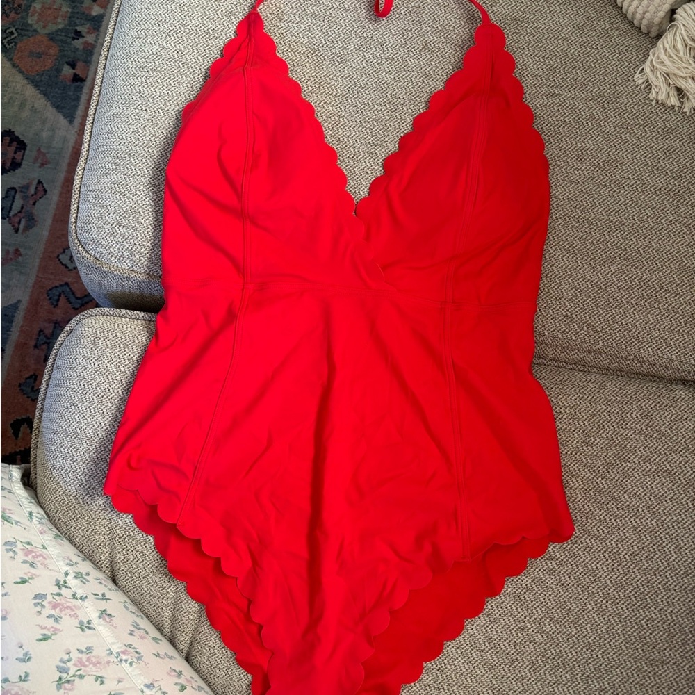 H&M Bright Red Scalloped One-Piece Swimsuit